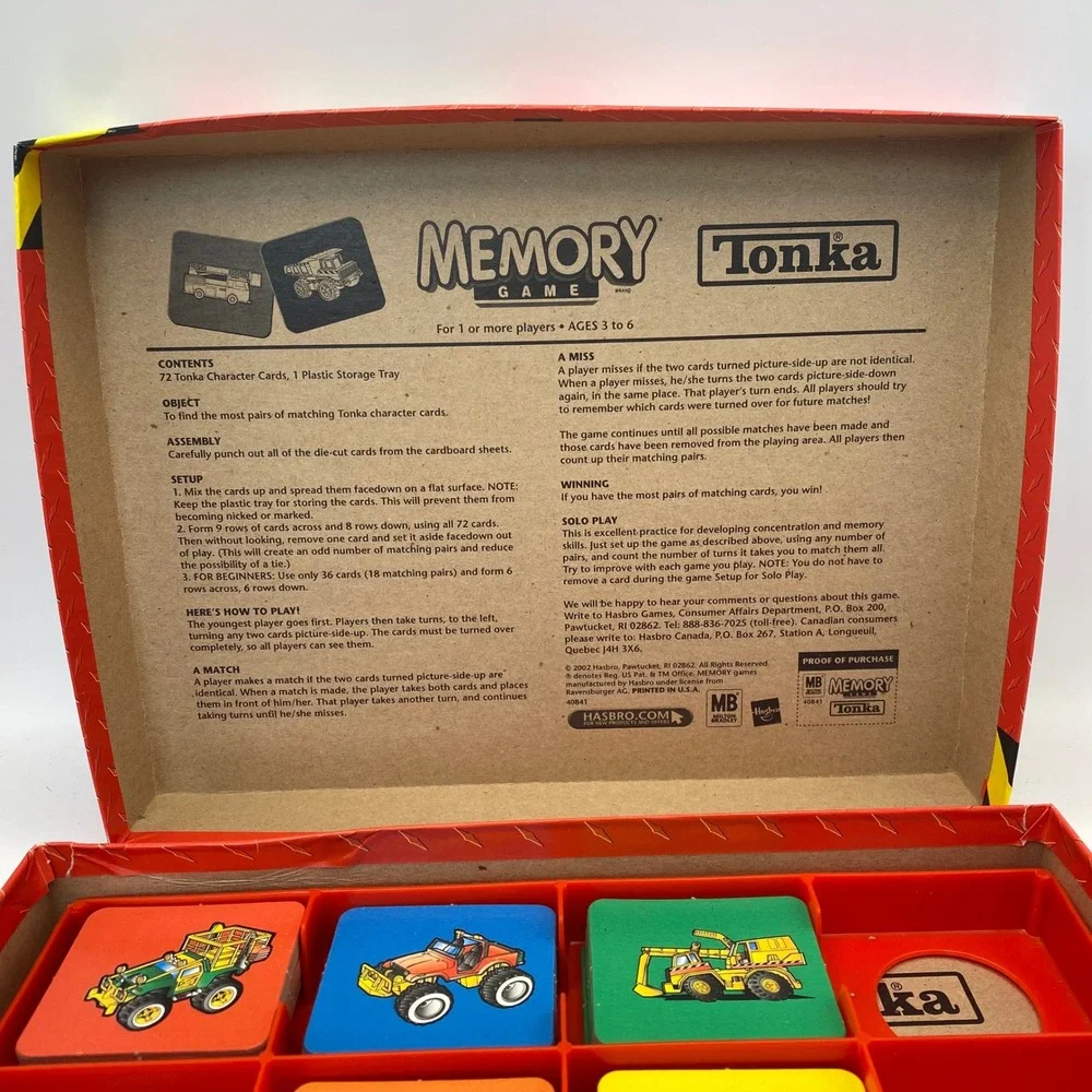 Vintage 2002 Tonka Memory Game Milton Bradley Construction Truck Matching Game